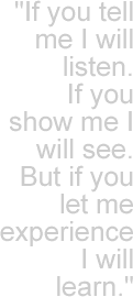 If you tell me I will listen.  If you show me I will see.  But if you let me experience I will learn